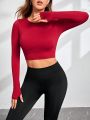 SHEIN Boxing Women's Red Cropped Seamless Sports T-shirt