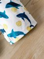 Baby Boy Cute Cartoon Shark Pattern Short Sleeve Romper With Shorts For Summer