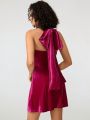 OULALALA Solid Velvet Halter Dress