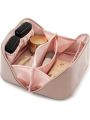 Large Capacity Travel Cosmetic Bag,Makeup Bag,Waterproof Portable PU Leather Makeup Organizer Bag with Dividers and Handle (Pink)