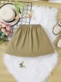SHEIN Tween Girl Sweet And Cool Style Solid Color Pleated Skirt With Woven Texture