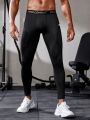Fitness Men Letter Graphic Contrast Tape Sports Tights