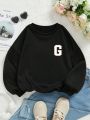 Girls' Casual Letter Print Long Sleeve Round Neck Sweatshirt, Suitable For Autumn And Winter