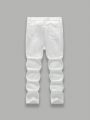 Teenage Boys' Casual & Fashionable White Distressed Water-Washed Skinny Jeans With Ankle Length