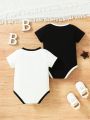 Baby Boys' Gentleman Themed Printed Short Sleeve Bodysuit, Set Of 2
