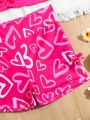Tween Girls' Ruffle Detail Cami Top & Heart Print Shorts Tankini Swimsuit Set