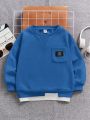SHEIN Young Boy Letter Patched Pocket Front 2 In 1 Thermal Lined Sweatshirt