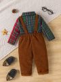 Baby Boy Tartan Print Bow Front Shirt & Suspender Pants