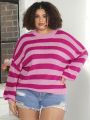 SHEIN CURVE+ Plus Size Women'S Striped Drop Shoulder Pullover Sweater