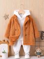Infant Solid Color Hooded Sweatshirt And Pants Double-breasted Plush Coat Set