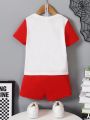 SHEIN Toddler Boys' Spider Printed T-Shirt And Shorts Set, Cute