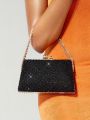 SHEIN SXY Gorgeous Rhinestone Decorated Black Clutch Bag For Women's Evening Party