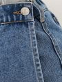 Tween Girls' Denim Skort With Ruffle Wrap Detail, Washed