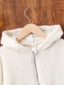 SHEIN Kids Academe Girls' Solid Color Hooded Plush Jacket