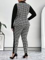 SHEIN Privé Women's Plus Size Houndstooth Color Block Suit Set