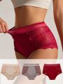 SHEIN Women's Lace Patchwork Mesh Triangle Panties