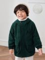 SHEIN Young Boy Flap Pocket Teddy Lined Hooded Coat