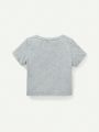 Cozy Cub Baby Boy's Letter Print Colorblock Short Sleeve Pullover With Round Neck And Solid Color Shorts Two Piece Outfits