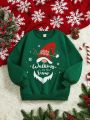 Tween Girl 1pc Christmas Print Drop Shoulder Thermal Lined Sweatshirt