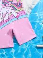 Baby Girl's Unicorn Printed One-Piece Swimsuit (With Hat)