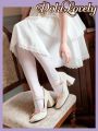 Dola Lovely Mary Jane Style Pearl Beaded White Bowknot Chunky Heel Single Shoes For Women