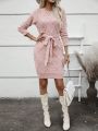 SHEIN Essnce Solid Belted Sweater Dress