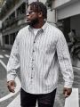 Manfinity Homme Loose Fit Men's Plus Size Striped Long Sleeve Shirt