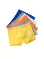 Young Boy'S Colorful Comfortable Stretch Four Corner Underpants With Cute Footprint Decoration In Yellow, Blue, Orange And Grey