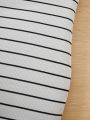 SHEIN Kids EVRYDAY Big Girls' Knit Black & White Stripe Sleeveless Dress With Top 2pcs/set