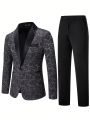 Manfinity Men's Printed Shawl Collar Suit Jacket And Solid Color Dress Pants Suit Set