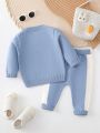 Baby Boy Bear & Letter Pattern Sweater & Contrast Side Seam Knit Pants