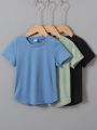 SHEIN Kids EVRYDAY Young Boy Solid Color Round Neck Short Sleeve T-Shirt