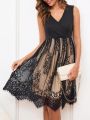 SHEIN Clasi Women's Sleeveless Lace Stitching Dress