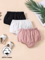 Baby Girl Teen Girl 3pcs 100% Washed Texture Casual Shorts In Black, White And Pink