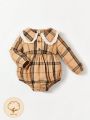 Cozy Cub Baby Plaid Print Peter Pan Collar Half Button Bodysuit