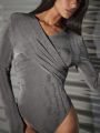SHEIN BAE Cross V-Neck Tight-Fitting Long Sleeve Jumpsuit For Women