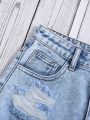 SHEIN Teen Girl Frayed Ripped Denim Shorts
