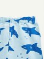Cozy Cub Baby Boy Snug Fit Pajama Set With Cartoon Shark Print, Including Short Sleeve Top And Shorts (4Pcs/Set) Matching Sets