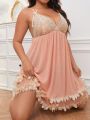 Plus Size Patchwork Lace Sexy Cami Nightgown