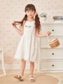 SHEIN Kids SUNSHNE Music Festivals Young Girls' Lovely Lace Edging & Embroidery Detail Sleeveless Country Style Dress For Daily Casual Or Vacation In Summer