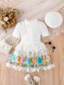 Baby Girl's Elegant Romantic Embroidery Mesh Set With Hat For Summer