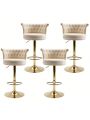 Velvet Bar Stools Set of 4, Modern Swivel Adjustable Counter Height Gold Barstools with Backs, Upholstered Tufted Bar Chairs with Nailheads for Kitchen Island Counter Stools