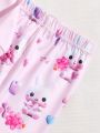 Girls' Cute 3d Rabbit Printed Long Sleeve Pajamas Set With Pants