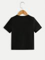 SHEIN Young Boy Casual Letter & Pattern Short Sleeve Crewneck T-Shirt, Suitable For Summer