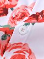Manfinity Men's Flower Print Shirt And Drawstring Waist Shorts Set