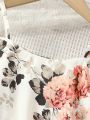SHEIN Kids SUNSHNE Toddler Girls' Holiday Floral Print Tiered Ruffle Hem Dress