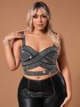 SHEIN SXY Plus Size Rhinestone Decor Hollow Out Camisole Bandage Top