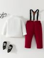 Baby Boy Bow Front Shirt & Suspender Pants