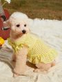 PETSIN 1pc Yellow Gingham Casual Pet Dress For Cats And Dogs With Cute Flutter Sleeves