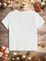 SHEIN Young Boys' Casual Short Sleeve Round Neck T-Shirt Printed With New Year Slogan, Suitable For Summer